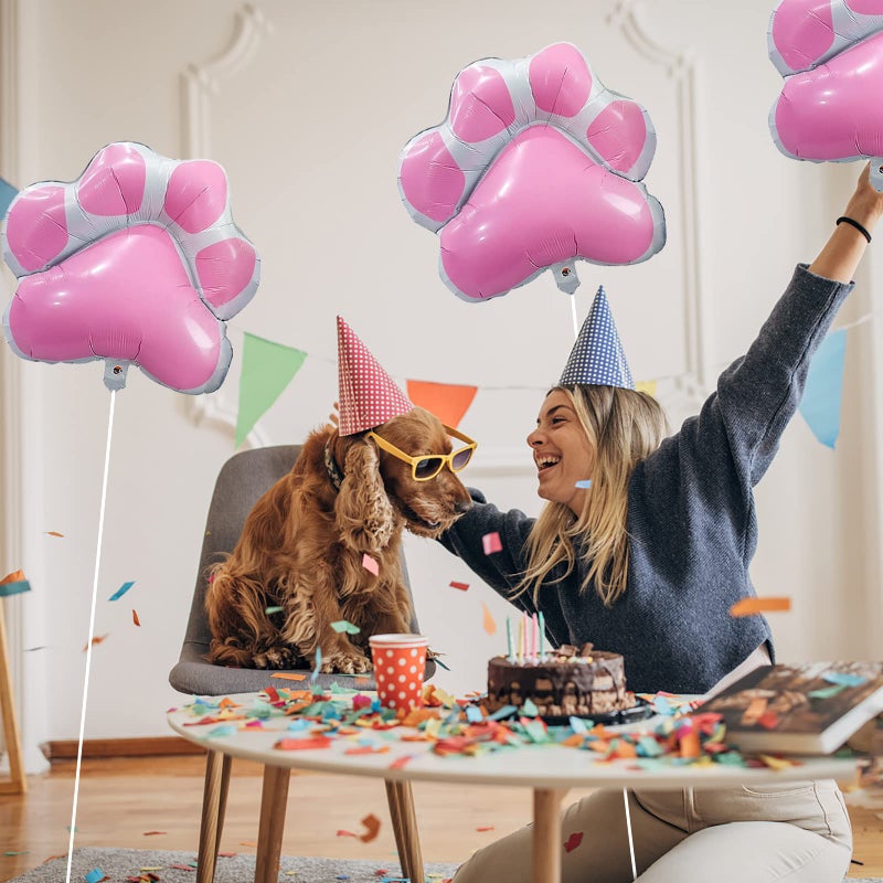 BIEUFBJI Dog Party Balloons Decorations, Pink Dog Paw Shaped Foil Balloons for Pet Dog Party Suppliers Baby Shower - Image 4